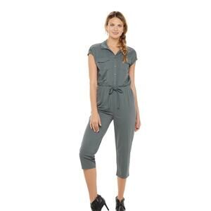 Rock & Republic Pant Suit Jumpsuit XXL Grey Desert Sand Cuffed Drawstring Waist
